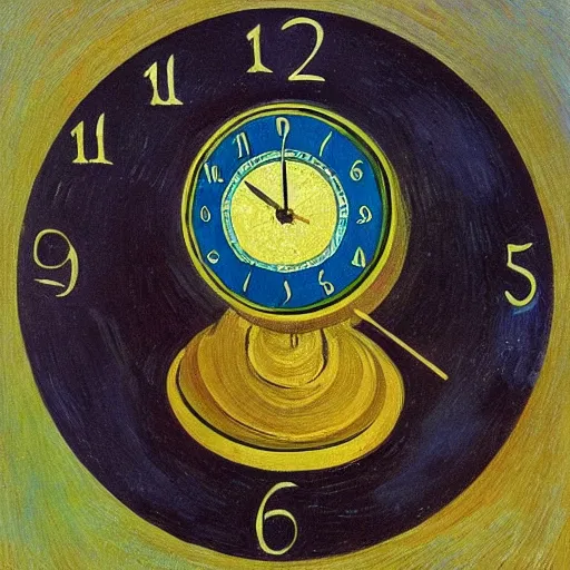 Prompt: A painting of a clock, retrofuturism, van gogh