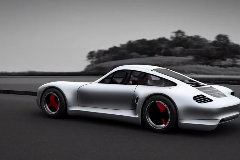 Image similar to porsche 9 5 9 concept car sitting on the side of the road, back to the future, a detailed matte painting by zack snyder, trending on cg society, auto - destructive art, vray tracing, unreal engine 5, reimagined by industrial light and magic