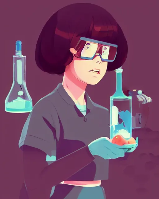 Image similar to a little girl is doing a science experiment. clean cel shaded vector art. minimalist illustration art by lois van baarle, artgerm, helen huang by makoto shinkai and ilya kuvshinov, rossdraws