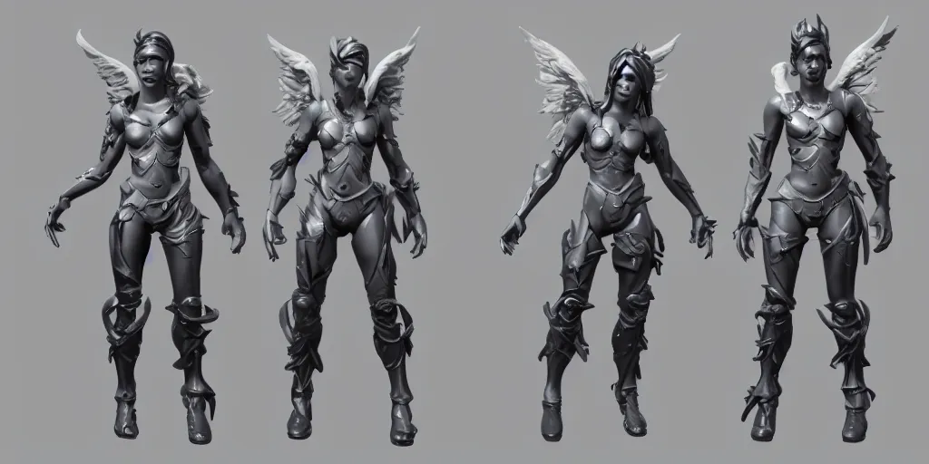 Prompt: full-body character sheet of angel and heaven accurate face deatails ,intense detail,highly detailed faces for the video game ‘fortnite’ by Epic Games, 3d render, octane render, 4K, volumetric, trending on art station