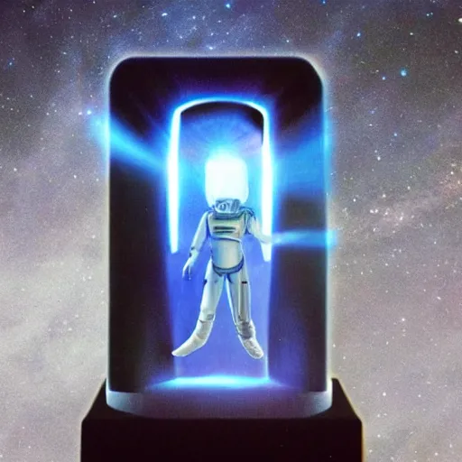 Image similar to futuristic ancient astronaut arrived through a portal,