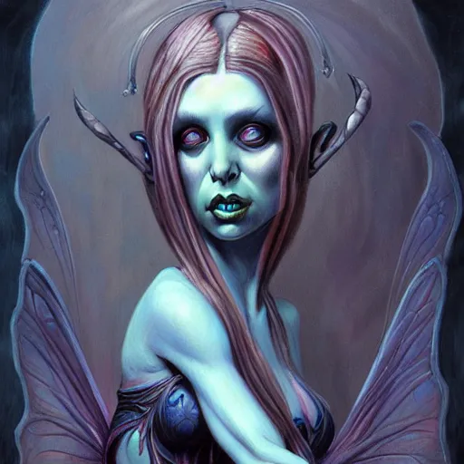 Image similar to a beautiful fairy girl inspired by giger in the style of brom art