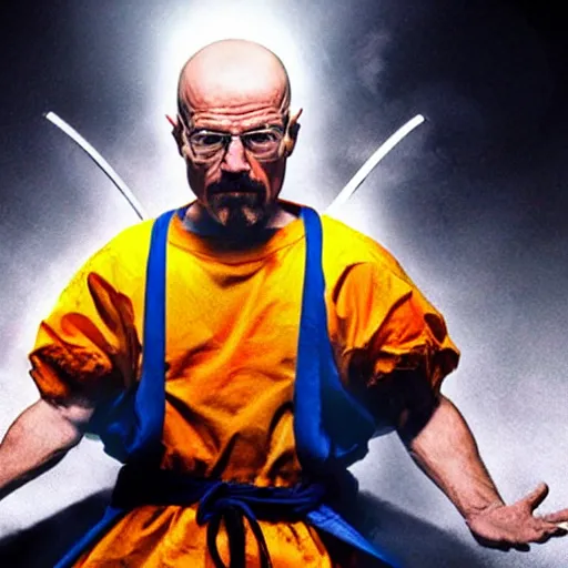 Prompt: walter white cast as live action goku