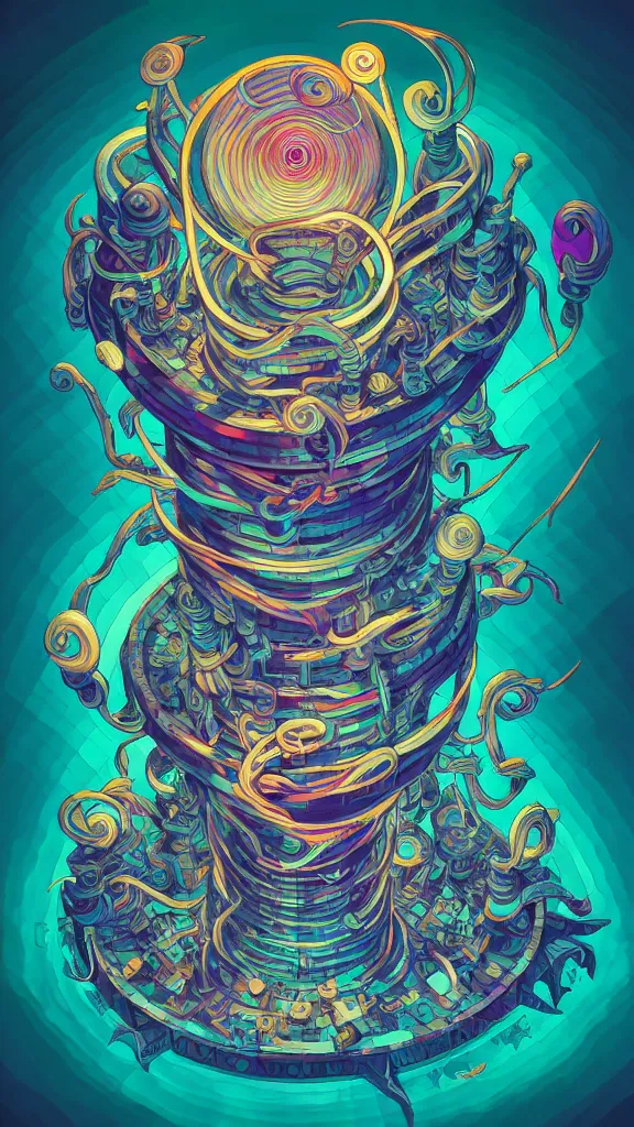 Image similar to arcane twisted turn of fate abstraction, centered award winning ink pen illustration, isometric abstract illustration by dan mumford, edited by craola, technical drawing by beeple and tooth wu, tiny details by artgerm and watercolor girl, symmetrically isometrically centered