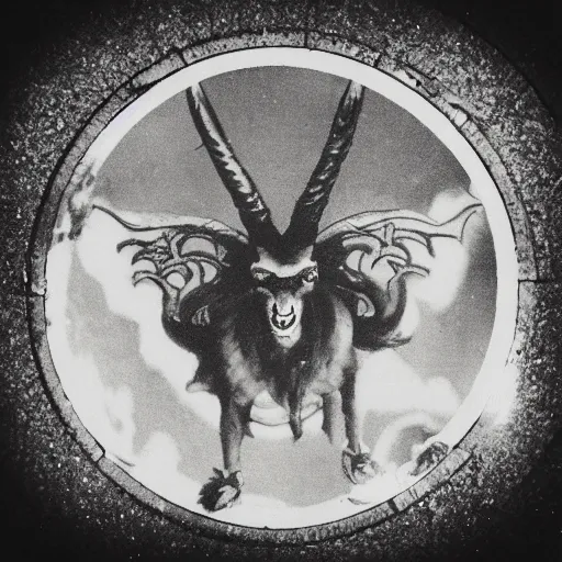 Image similar to baphomet's curse manhole in the night sky, polaroid photo, perfect photo, photo pinterest