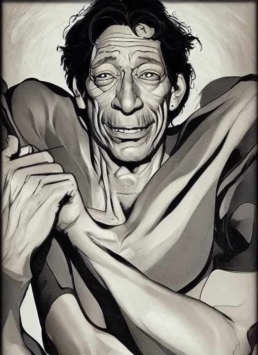 Image similar to in the style of joshua middleton, clay mann, artgerm, marvel comics jim varney as ernest p worrell, symmetrical eyes, full body, natural hands, night time, cinematic lighting