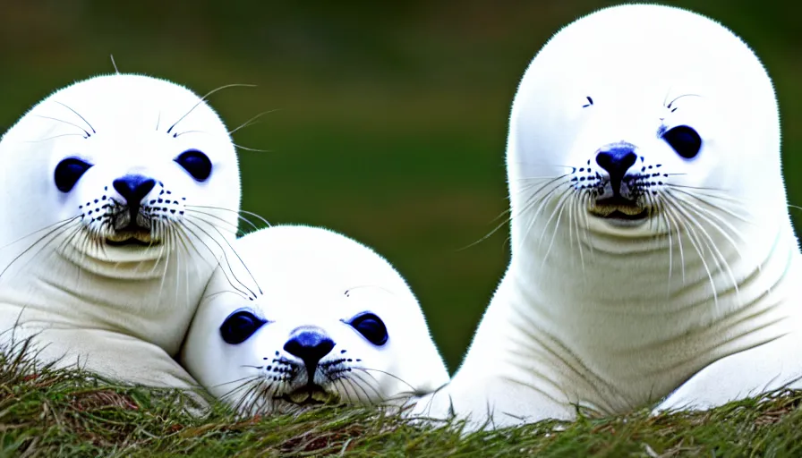 Image similar to cute furry white baby seals, extreme maximalism, 4 k resolution