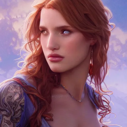 Prompt: ultra realistic illustration, bella thorne as tiffa lockhart, intricate, elegant, highly detailed, digital painting, artstation, concept art, smooth, sharp focus, illustration, art by artgerm and greg rutkowski and alphonse mucha