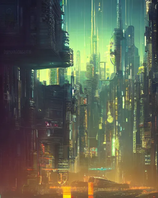 Image similar to cyberpunk city on a floating island at night by wlop, key visual, high detail, digital art