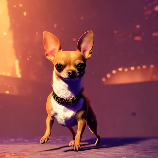 Image similar to a godling chihuahua living in an extradimensional reality, in the style of wlop, illustration, epic, fantasy, hyper detailed, smooth, unreal engine, sharp focus, ray tracing, physically based rendering, renderman, beautiful