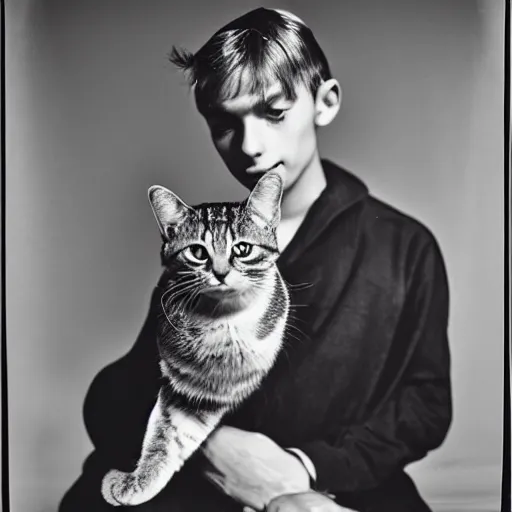 Image similar to A portrait of a tabby cat as a young man, by Cecil Beaton, silver gelatin print,