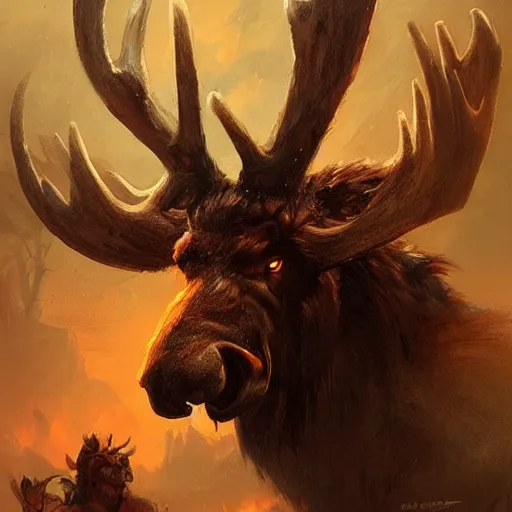 Image similar to barbarian with moose face by greg rutkowski