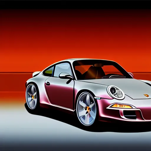 Image similar to illustrated realistic Porsche designed by Apple, backlit by rossdraws