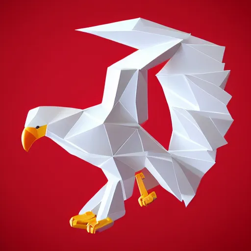 Image similar to low poly, vector, white eagle icon, in a book, red background, cgsociety, artstation, octane render