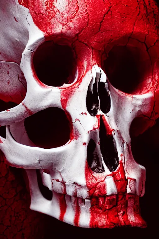 Image similar to portrait of a white skull covered in intricate red veins, studio lighting, dramatic lighting, realistic