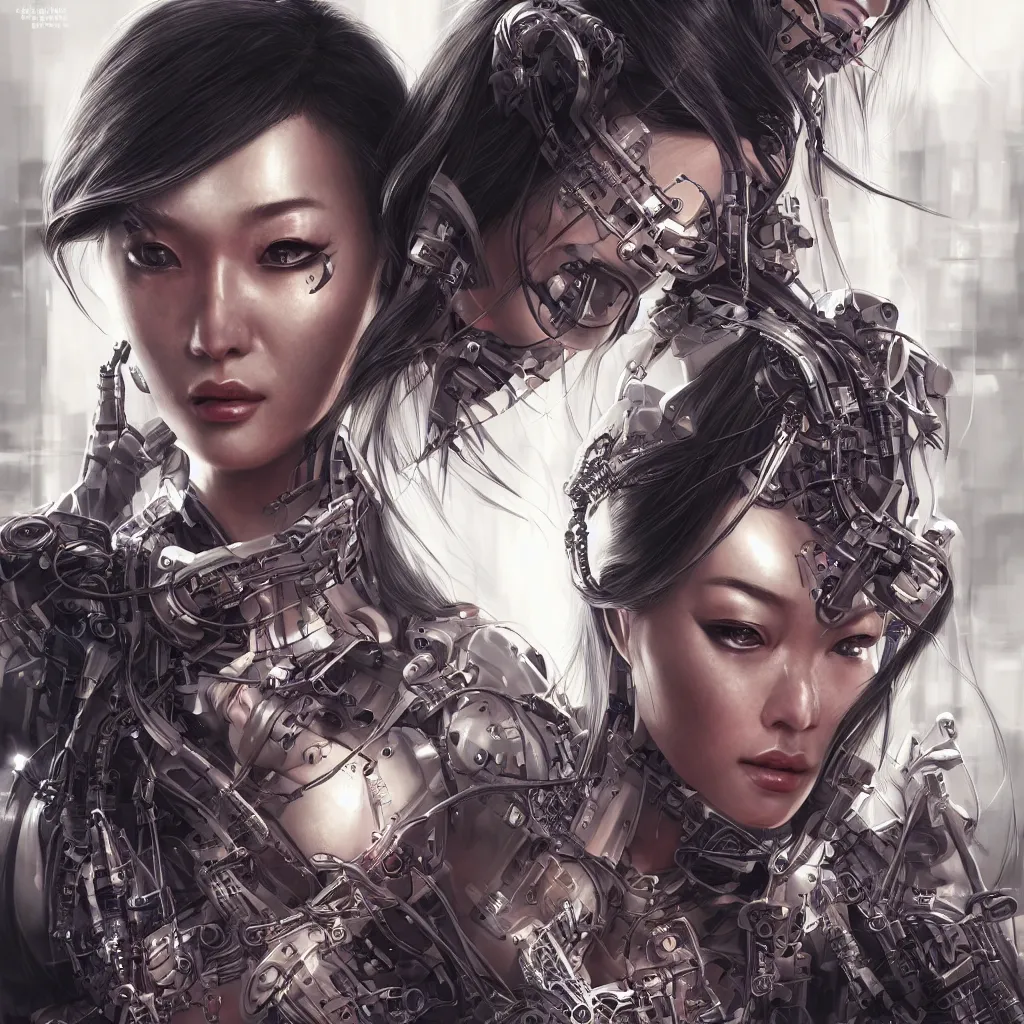 Prompt: Ultra realistic illustration, dangerous asian yakuza cyborg woman, exposed robot parts, cyberpunk, sci-fi, fantasy, intricate, highly detailed, digital painting, artstation, concept art, cinematic lighting, smooth, sharp focus, illustration, art by artgerm