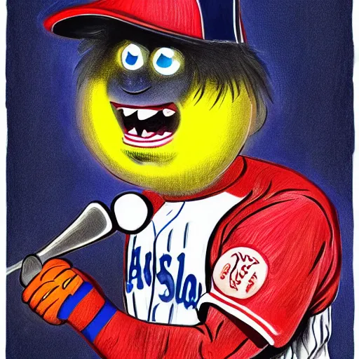 Image similar to baseball monster, baseball, colorful, digital art, chalk,fantasy, magic, trending on artstation, ultra detailed, professional illustration by Basil Gogos