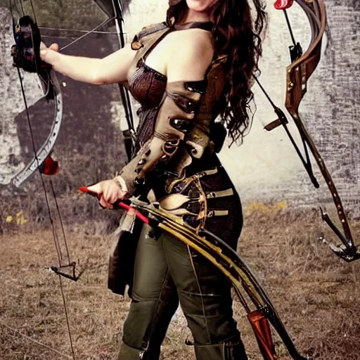 Image similar to full body photo of liv tyler as a steampunk archer