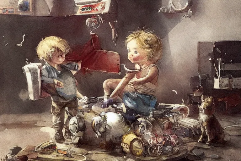 Image similar to adventurer ( ( ( ( ( 1 9 5 0 s retro future living room. muted colors. toys laying around ) ) ) ) ) by jean baptiste monge, chrome red