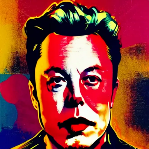 Image similar to a beautiful artistic portrait of elon musk in the style of andy warhol