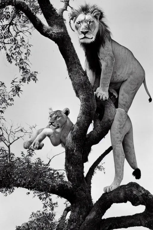 Image similar to a lion climbing a tree by dr. seuss