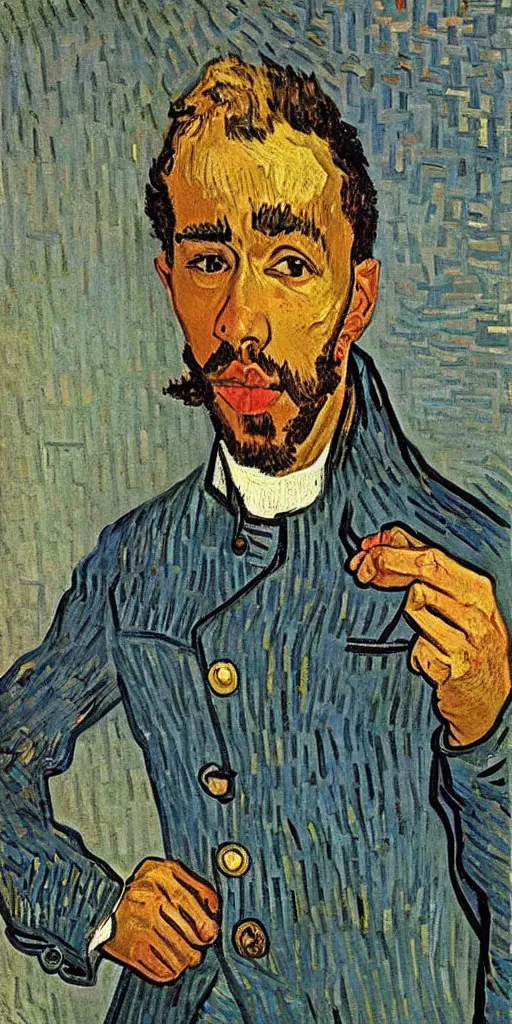 Image similar to portrait of Sir Lewis Hamilton by Van Gogh