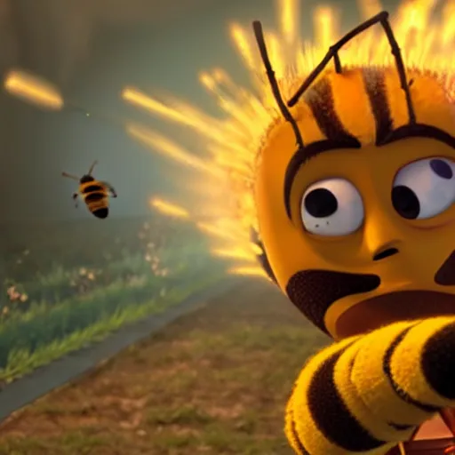 Prompt: barry b benson firebending, still from the bee movie