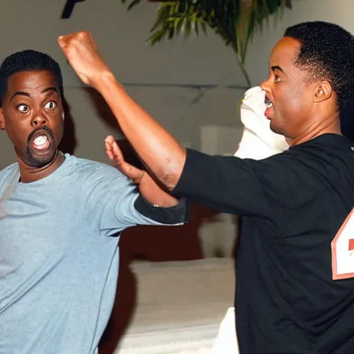 Prompt: photo of chris rock dodging will smith's slap