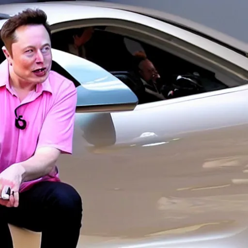 Prompt: elon musk eating a pink burger