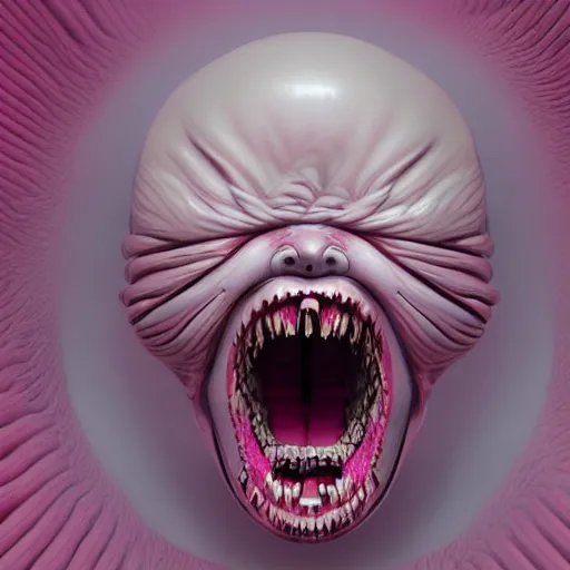 Image similar to pink scream by takashi murakami and zdzisław beksiński, 3d render, octane render, intricately detailed artwork, full 8k high quality resolution, recently just found unknown masterpiece