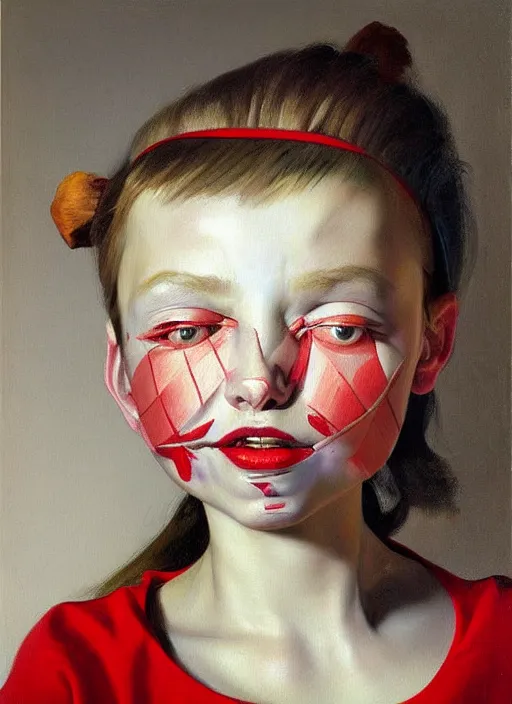 Image similar to Oil painting - portrait of a cross-eyed jester girl by Jenny Saville, Masterpiece, Edward Hopper and James Gilleard, Mark Ryden, Wolfgang Lettl highly detailed, hints of Yayoi Kasuma