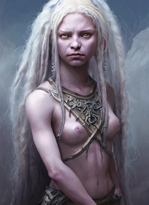 Image similar to fantasy changeling girl with blonde dreadlocks revealing her true nature, staring eyes, dim light, front game card, marvel comics, dark, intricate, highly detailed, smooth, smirking, artstation, digital illustration by ruan jia and mandy jurgens and artgerm and wayne barlowe and greg rutkowski and zdislav beksinski