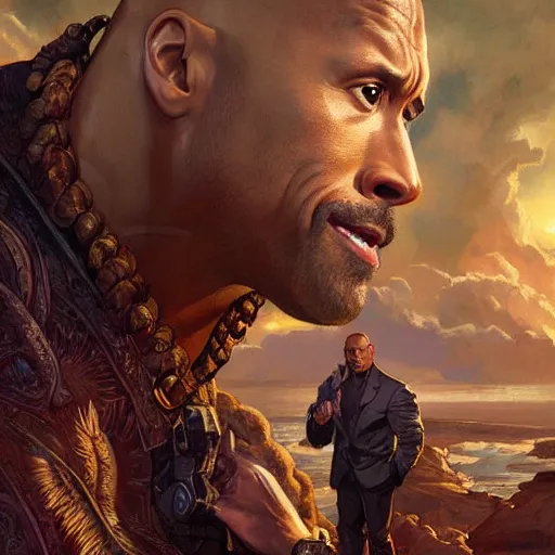 Image similar to Dwayne Johnson and Ryan Gosling Save the World, fantasy, intricate, elegant, highly detailed, digital painting, artstation, concept art, smooth, sharp focus, illustration, art by artgerm and greg rutkowski and alphonse mucha