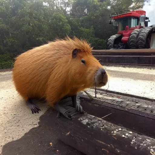 Prompt: a picture of a capybara mechanically enhanced by the combine