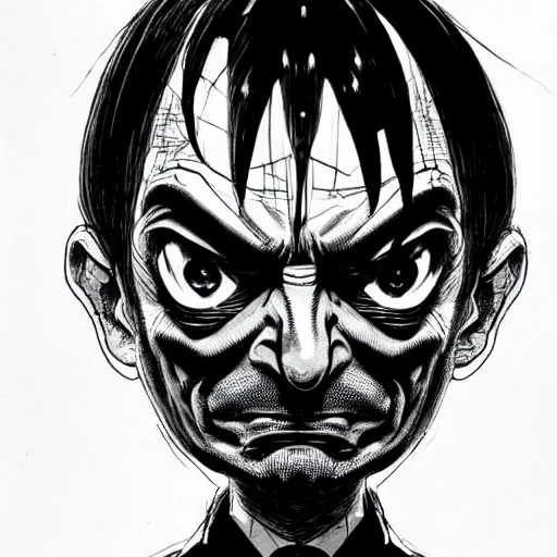 Image similar to Mr Bean looking sinister, by Tsutomu Nihei, highly detailed