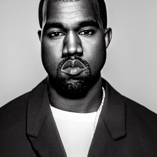 Prompt: the face of young kanye west at 3 1 years old, portrait by julia cameron, chiaroscuro lighting, shallow depth of field, 8 0 mm, f 1. 8