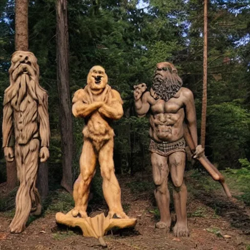 Image similar to group of occultist worshipping a bigfoot statue