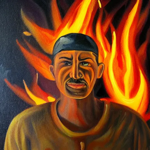 Image similar to a painting of a fire - man