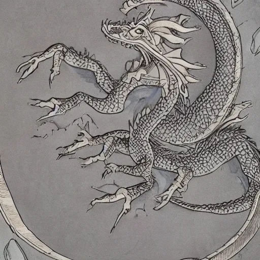 Prompt: a dragon and a chinese dragon, in the moon, twilight, detailed and intricate environment