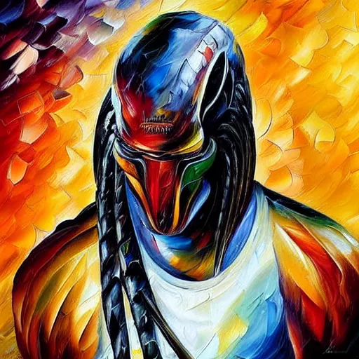 Image similar to portrait painting of The Predator by Leonid Afremov, hyperdetailed!