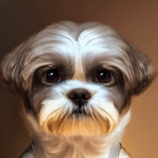 Image similar to AI Robot Shih Tzu, detailed, centered, digital painting, artstation, concept art, donato giancola, Joseph Christian Leyendecker, WLOP, Boris Vallejo, Breathtaking, 8k resolution, extremely detailed, beautiful, establishing shot, artistic, hyperrealistic, beautiful face, octane render, cinematic lighting, dramatic lighting, masterpiece