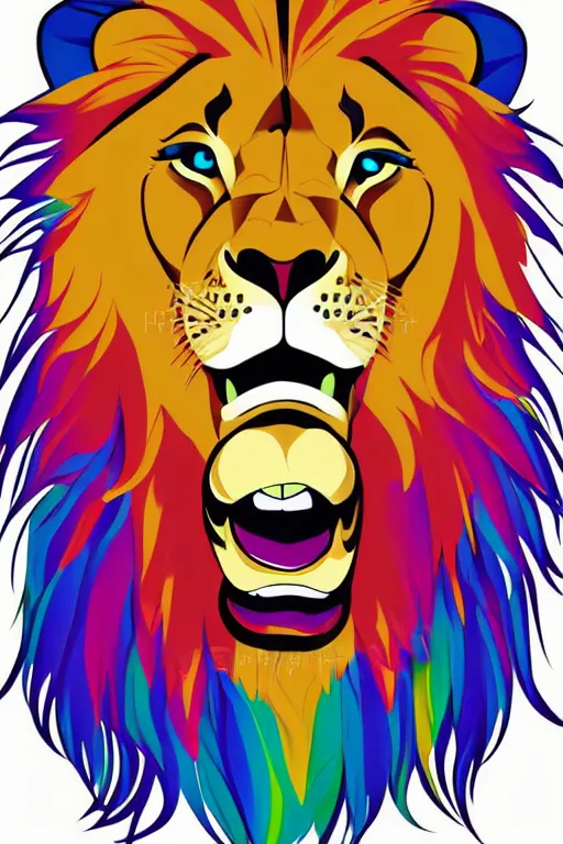 Image similar to Portrait of a lion in anime style, anime, sticker, colorful, illustration, highly detailed, simple, smooth and clean vector curves, no jagged lines, vector art, smooth