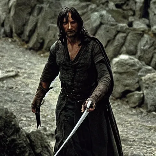 Image similar to mads mikkelsen as aragorn in lord of the rings