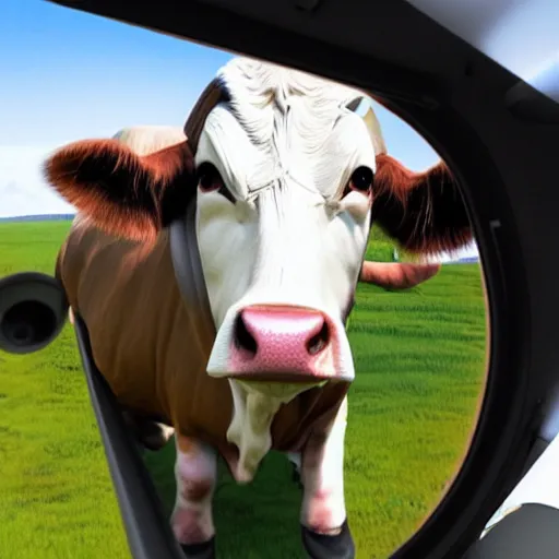 Image similar to a highly detailed ultra realistic photograph of a cow dressed in a male airplane pilot suit