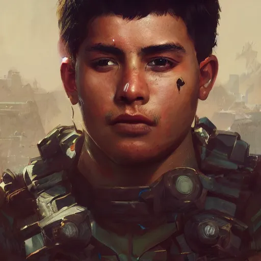 Prompt: an portrait young man mexican in the assault powered armor, style game square enix, trending on artstation, painted by greg rutkowski, render naughty dog, octane render, detailed
