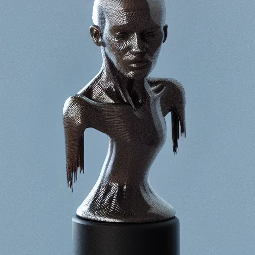 Image similar to 3 d render melted humanoid, sculpture, chrometype, liquid metal, neotribal, raytraced, volumetric lightning, 8 k by wlop, innate studio h - 1 0 0 0 w - 1 0 0 0