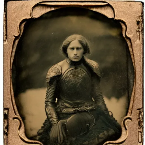 Prompt: tintype photo of brienne of tarth, wearing armor, by julia margaret cameron 1 8 8 0 s, realistic, body shot, sharp focus, 8 k high definition, insanely detailed, intricate, elegant