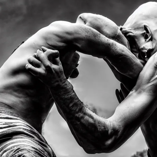 Prompt: a crazy fight, 4 k, award winning, black and white