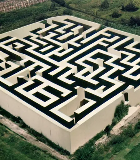 Prompt: a maze designed by berne becher and hilla becher