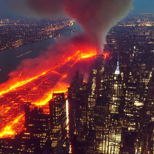 Prompt: a photograph photo of new york city being scorched by holy fire from the sky and meteors